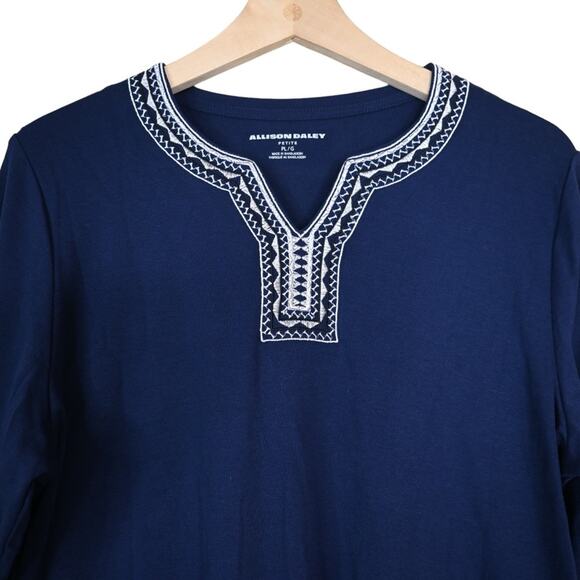 Allison Daley 3/4 Sleeve Embroidered Pullover Blouse Womens Petite Large - Picture 3 of 8